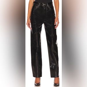 Agolde 90’s Pinch Waist Recycled Leather Patent Black Pants Size 33 NWT‎